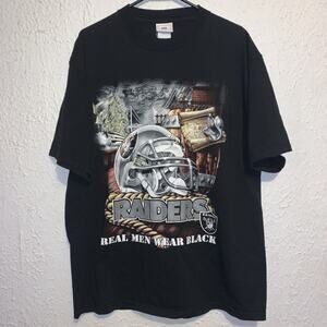 Oakland Las Vegas Raiders NFL Real Men Wear Black Graphic Print Helmet Shirt L